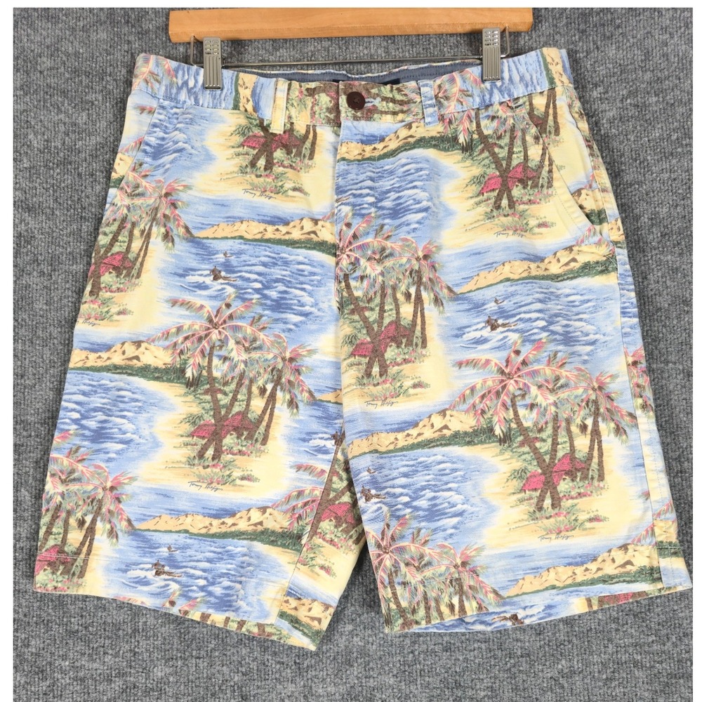 Tommy Hilfiger Men's Tropical Beach Palm‎ Tree Hawaiian Print Shorts Size 32